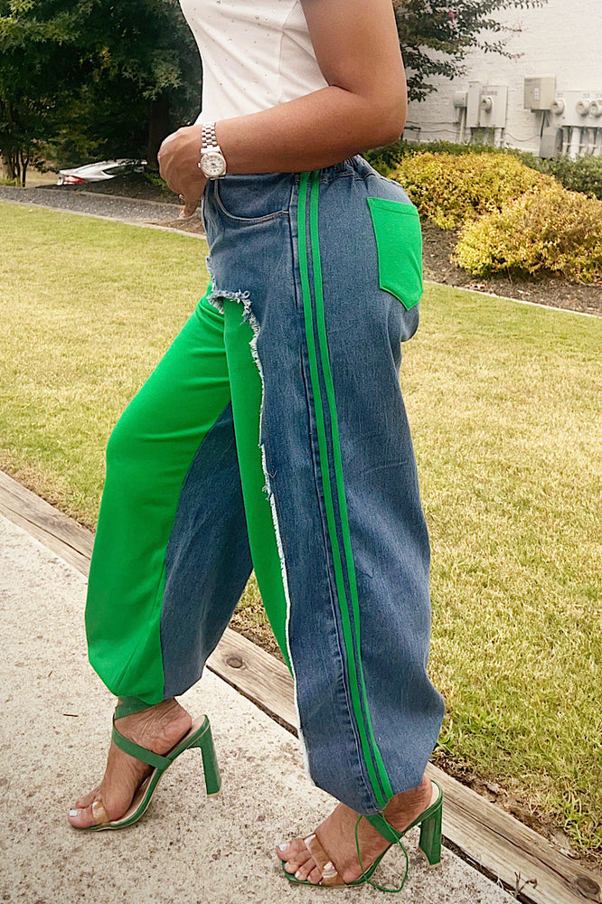 Green Racer Stripe Jeans