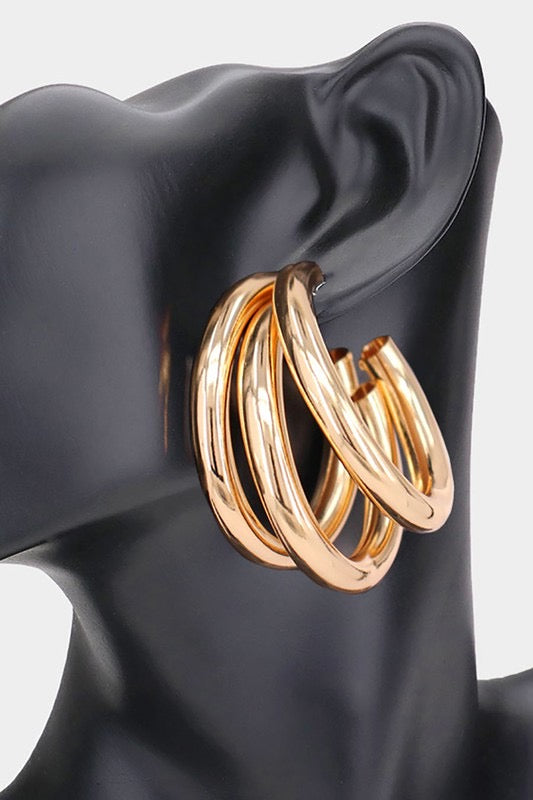 Golden Glam Triple Hoop Earrings