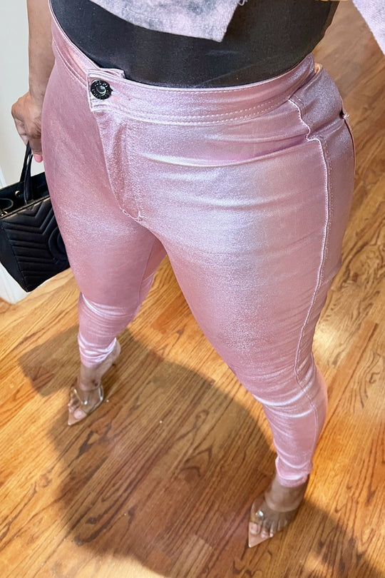 Pink Rose Coated Metallic Jeans