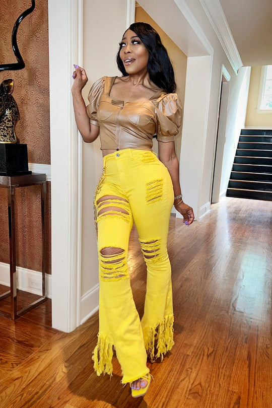 Mellow Yellow Frayed Jeans