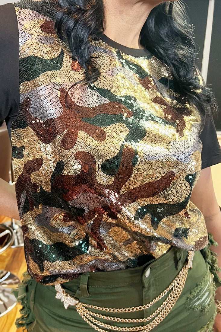 Carrie Camouflage Embellished Top