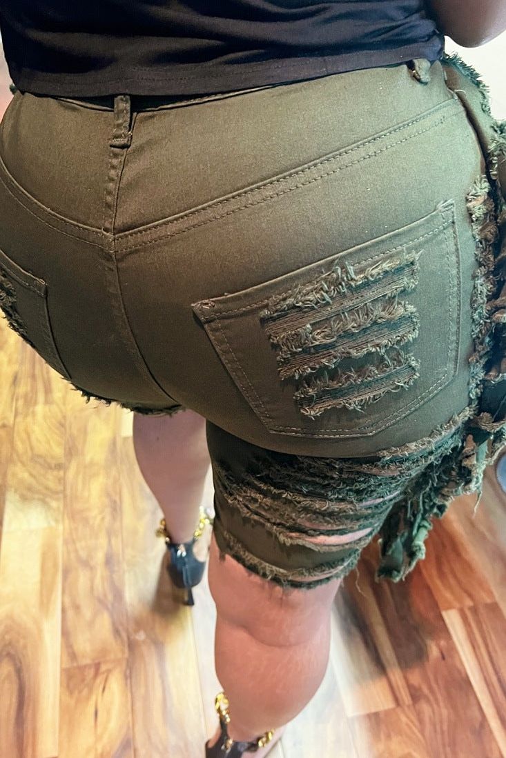 Olivia Olive Fringe Shorts