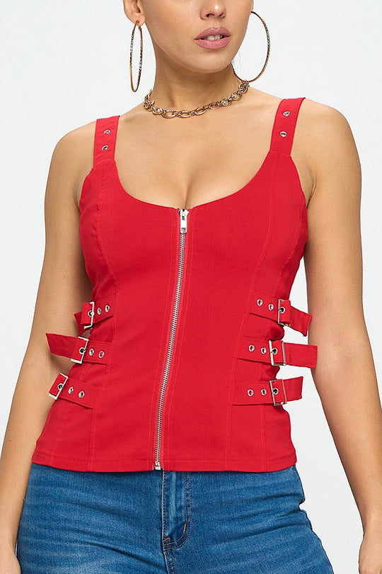 Born To Roll Buckle Top - Red