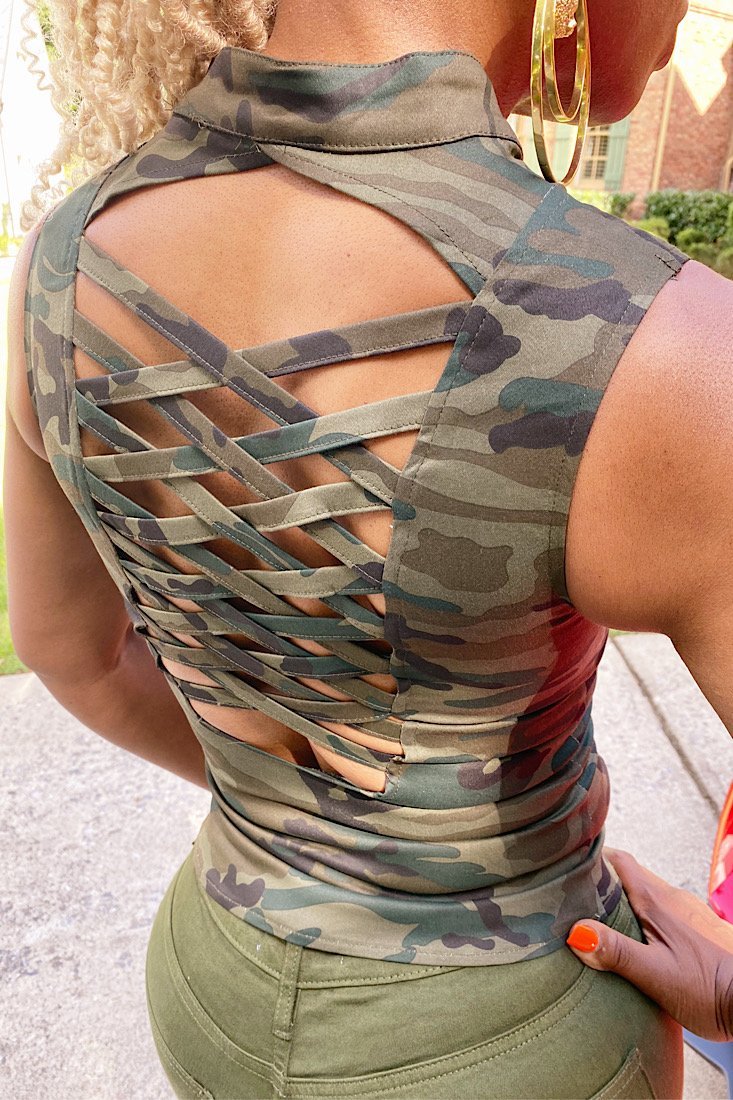 “In The Camo” Lace Up Top - Gritty Soul